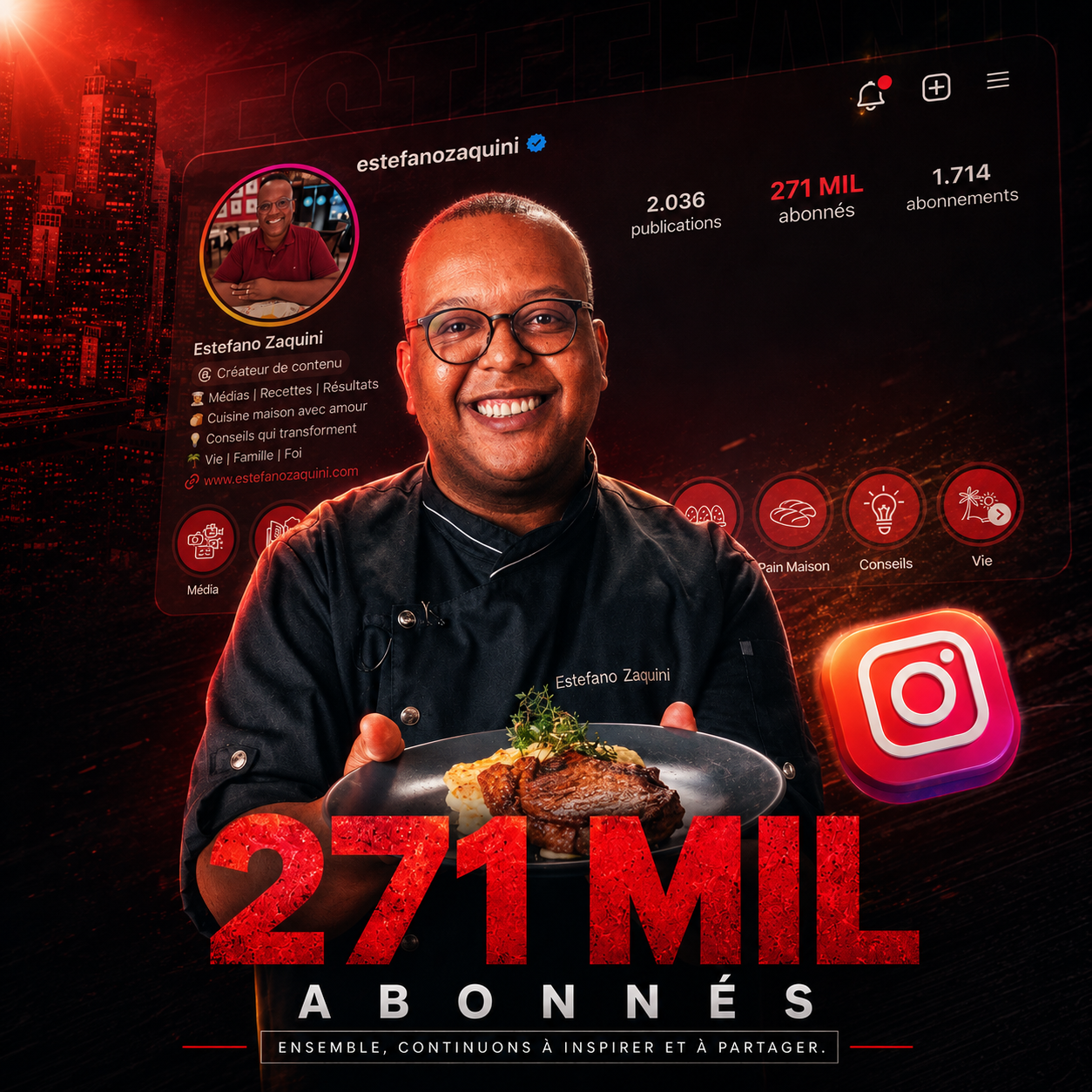 Visuel réseaux sociaux créé pour Estefano Zaquini, 271 mille abonnés
