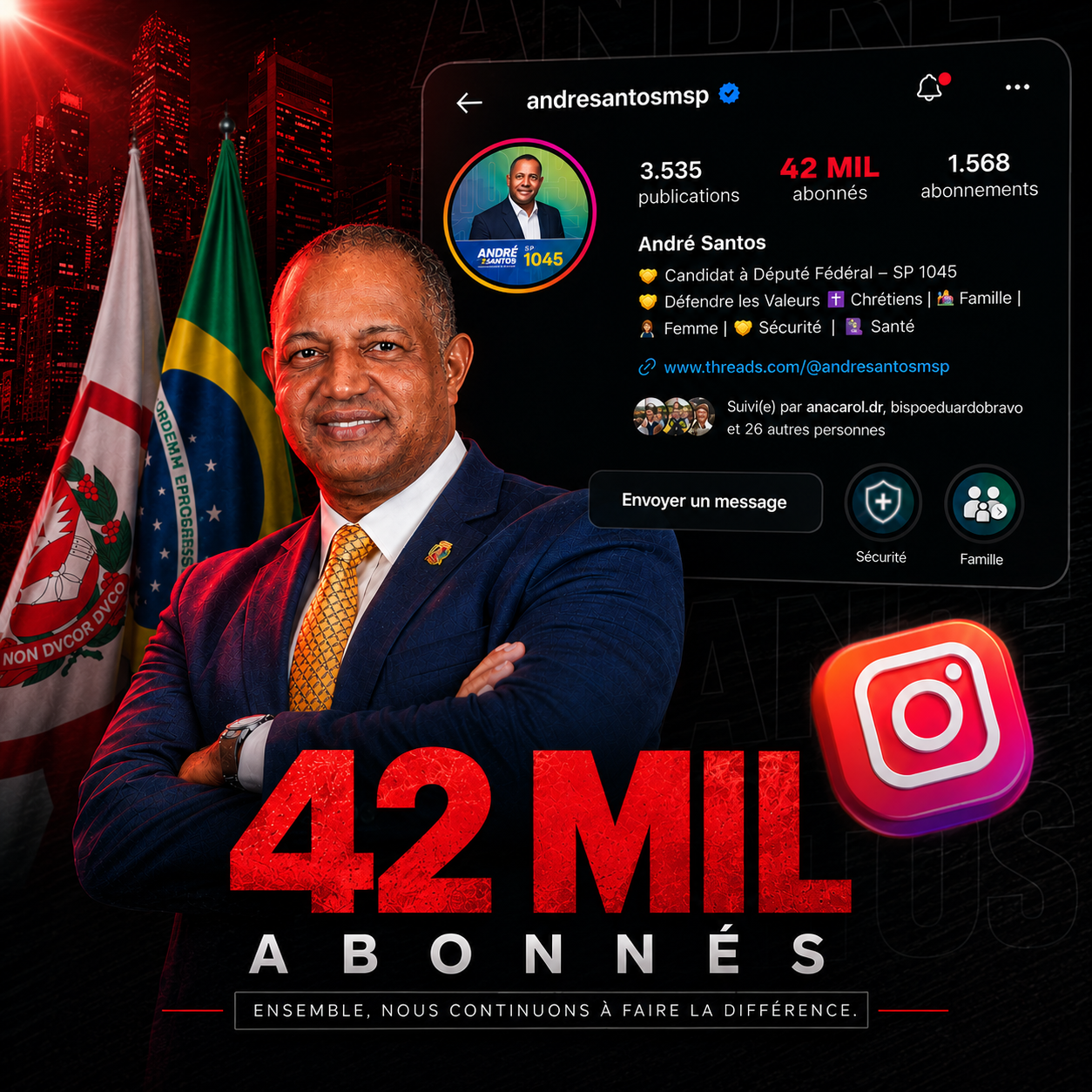 Visuel réseaux sociaux créé pour André Santos, 42 mille abonnés