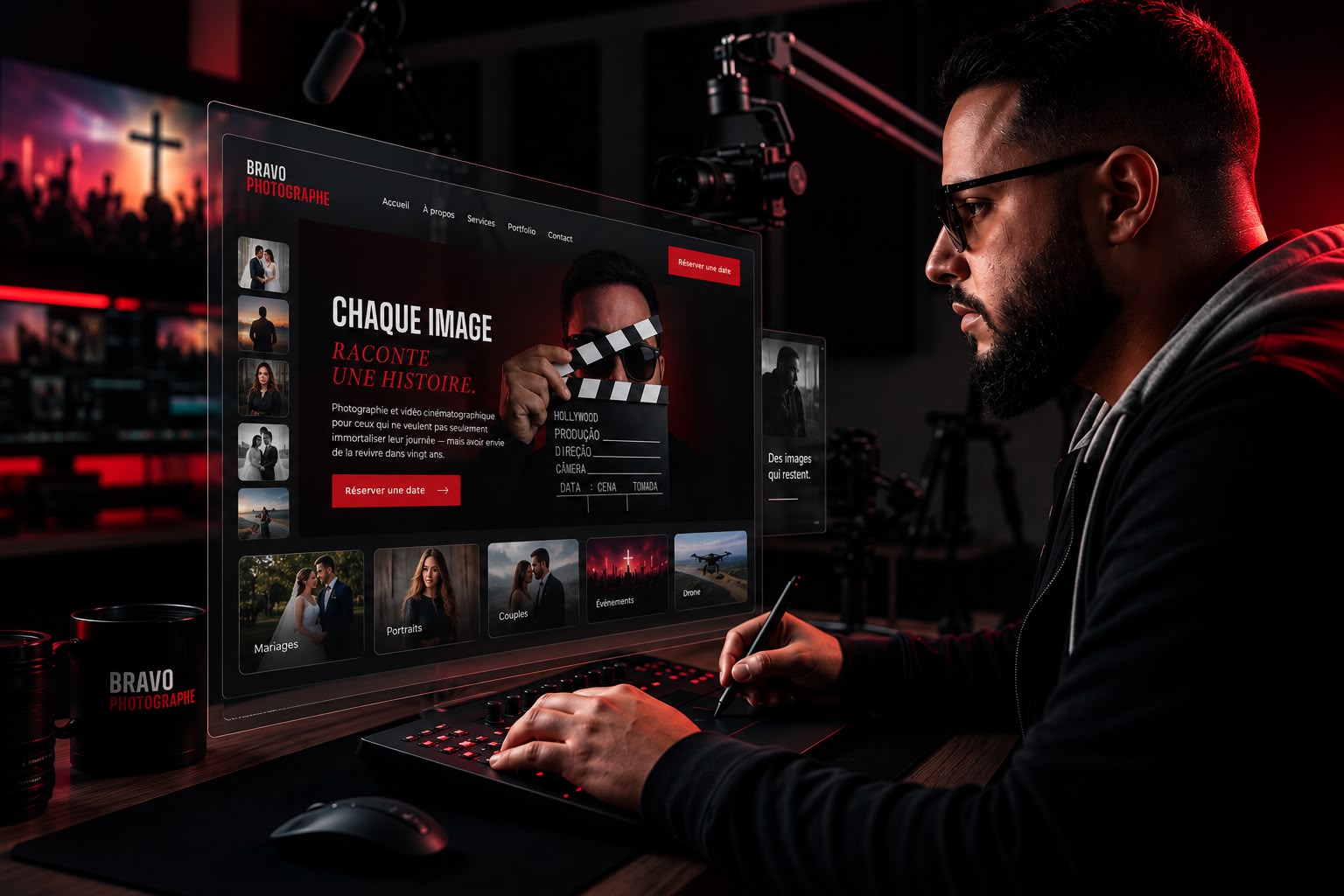 Interface futuriste et cinématographique pour un site web premium